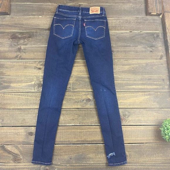 Levi's 711 Skinny Distressed Blue Jeans Women's Size 24 Dark Wash Low Rise - Picture 7 of 8